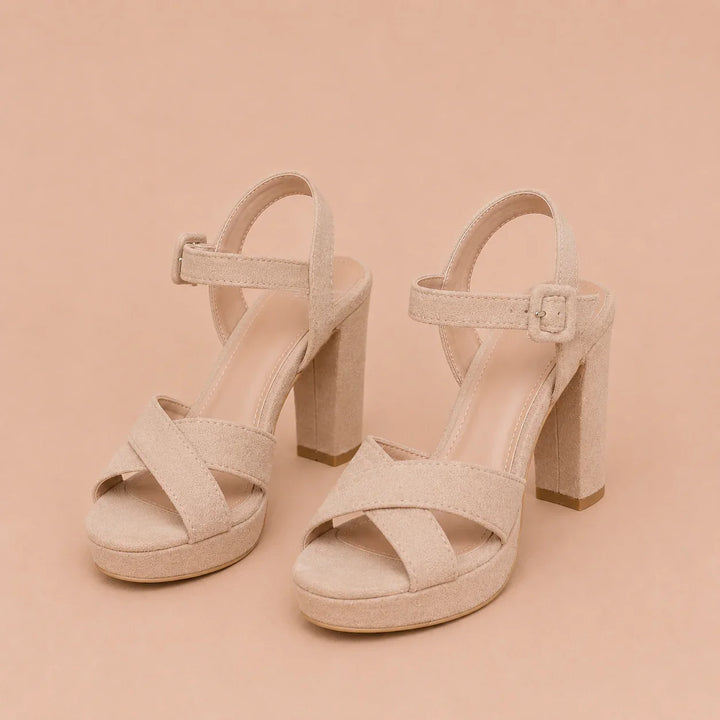 Silvia - Heeled Sandals with Wide Heel, Platform and Cross Strap