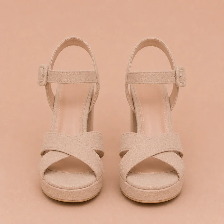 Silvia - Heeled Sandals with Wide Heel, Platform and Cross Strap