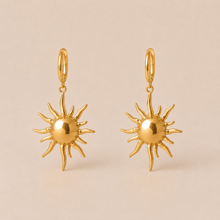 Gold Hanging Earrings Sun