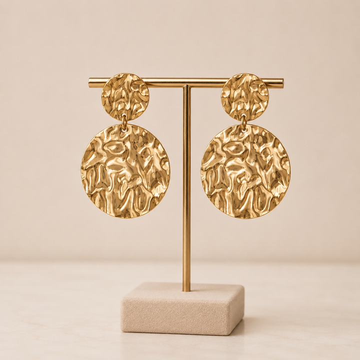 Double Disc Textured Metal Drop Earrings