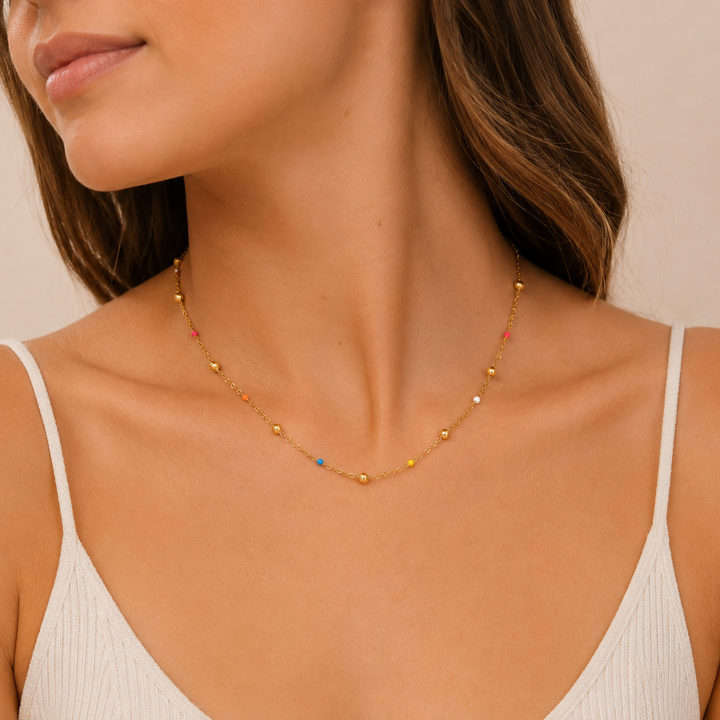 Necklace Chain with Beads and Enamel Details