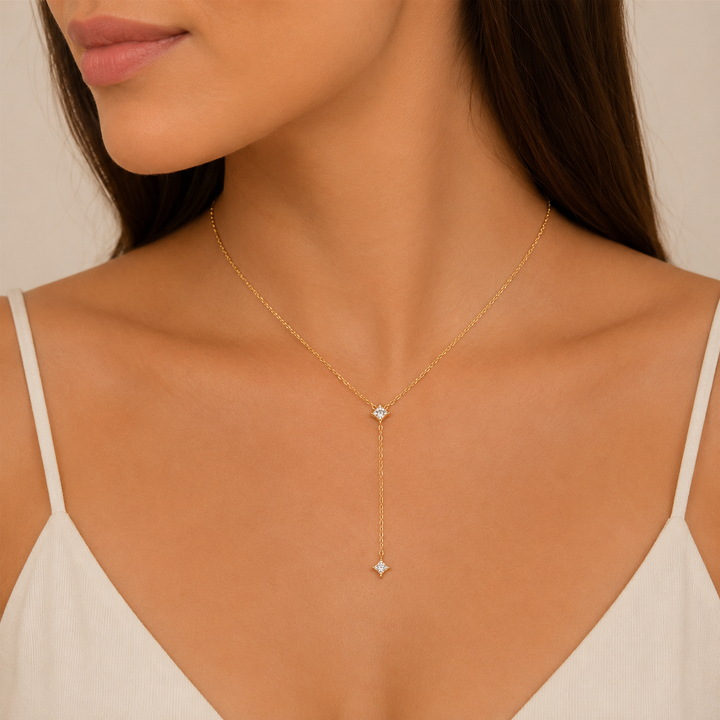 Y-Shaped Necklace with Zirconia Stars