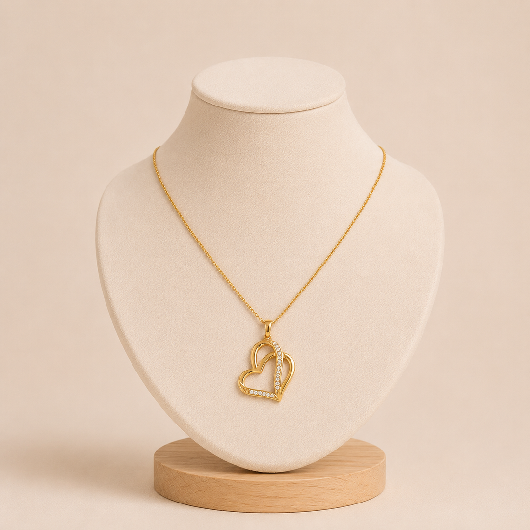 Necklace Chain with Open Heart Pendant and Zircon