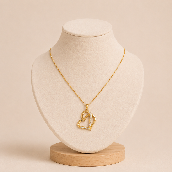 Necklace Chain with Open Heart Pendant and Zircon