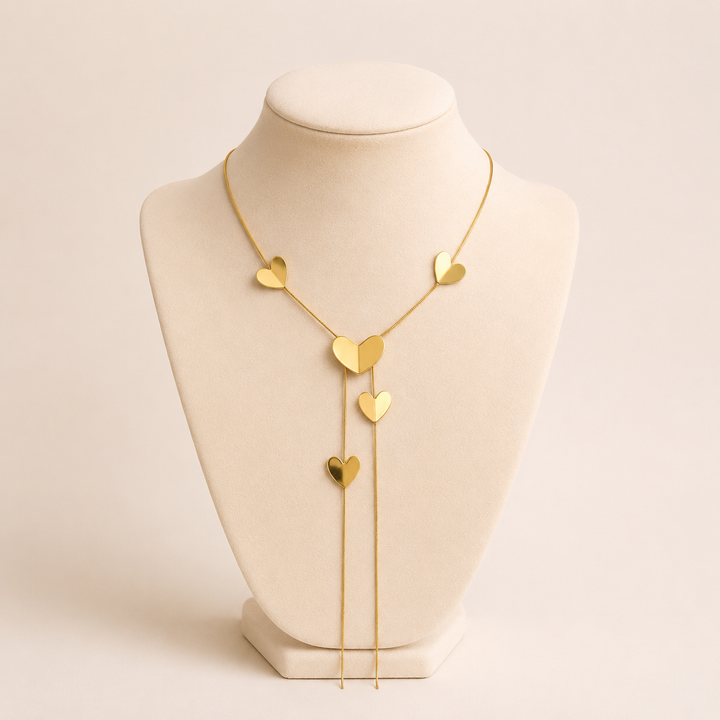 Waterfall Necklace with Golden Hearts