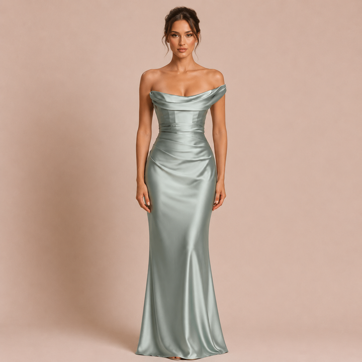 Elisa - Satin Dress with Off-Shoulder Design and Mermaid Cut