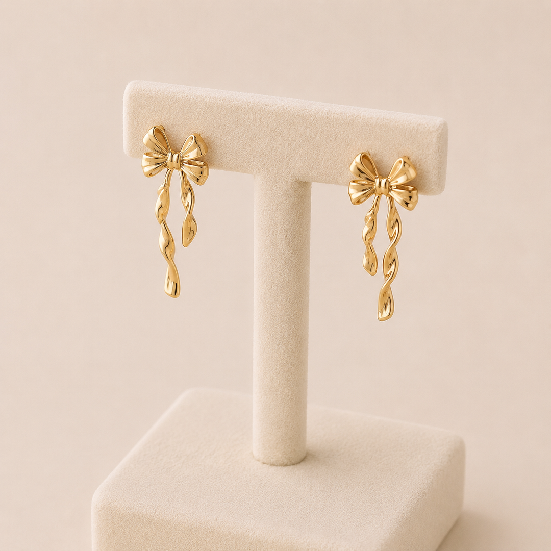 Gold Earrings with Bow