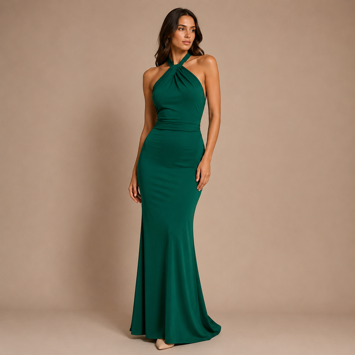 Inés - Long Halter Dress with Front Knot and Slim Silhouette