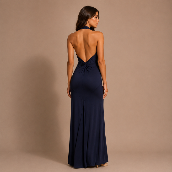 Inés - Long Halter Dress with Front Knot and Slim Fit
