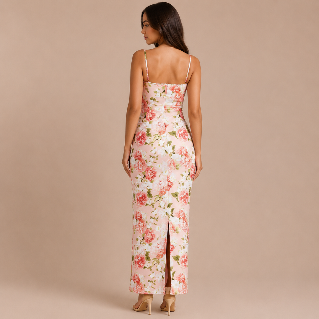 Rosary - Long floral dress with thin straps and a fitted silhouette