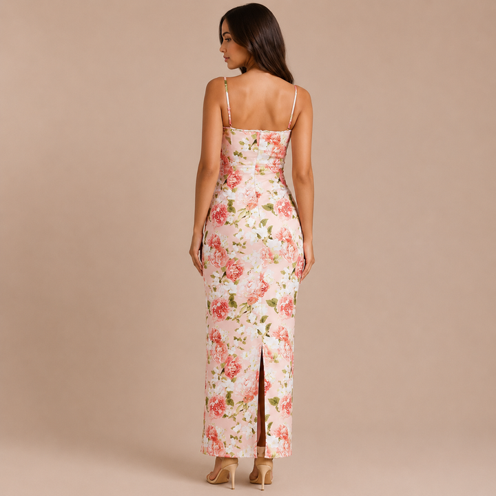 Rosary - Long floral dress with thin straps and a fitted silhouette