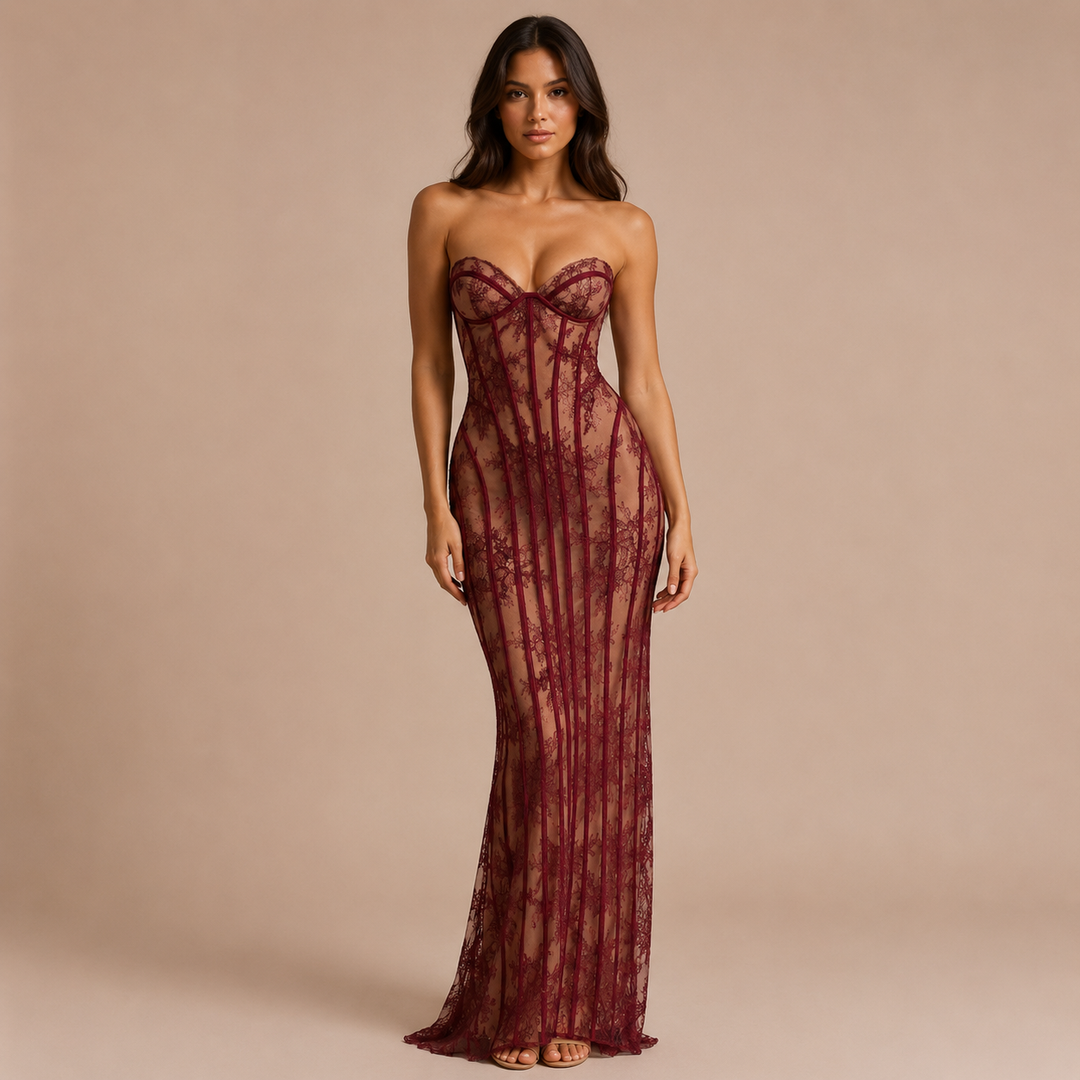 Gabriella - Strapless Maxi Dress with Corset and Fitted Silhouette
