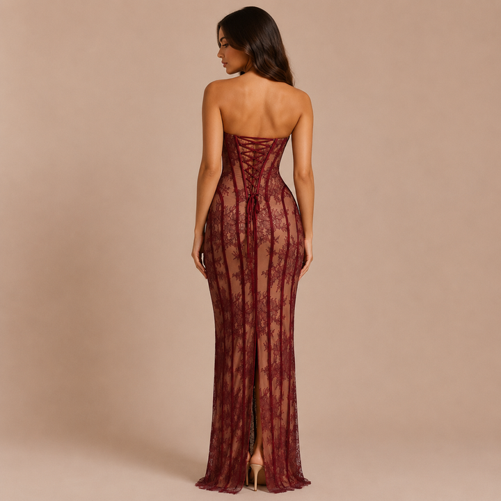Gabriella - Strapless Maxi Dress with Corset and Fitted Silhouette