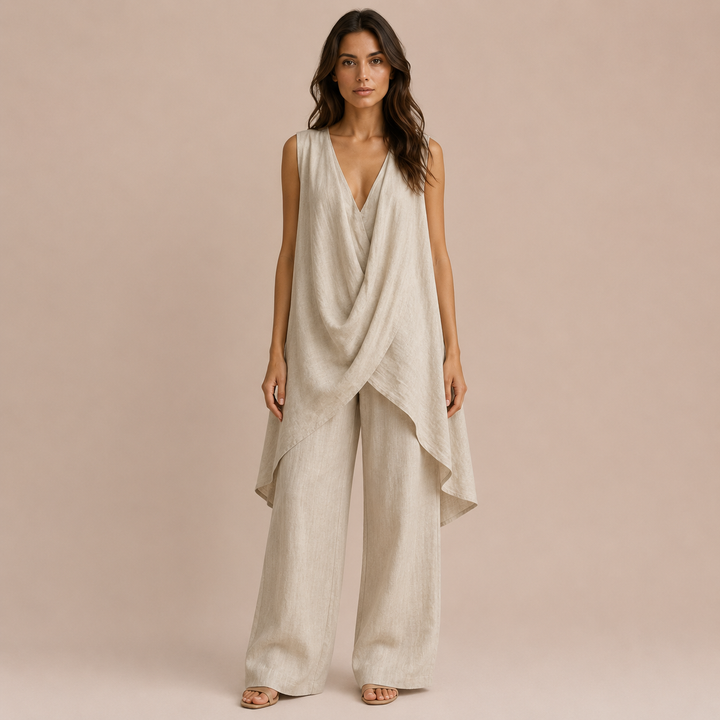 Begoña - Set with V neckline and cross drape design