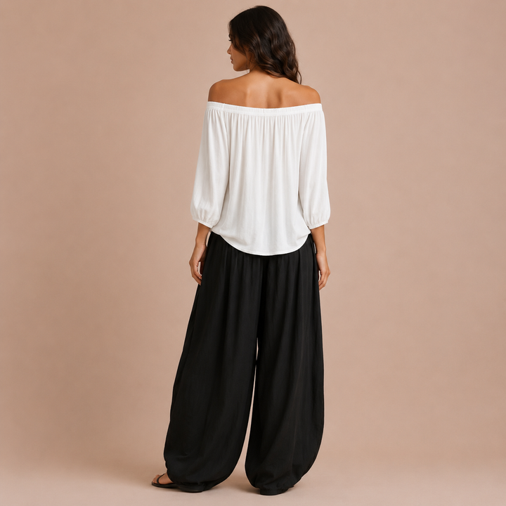 Isabella Off-Shoulder Blouse and Trousers Set