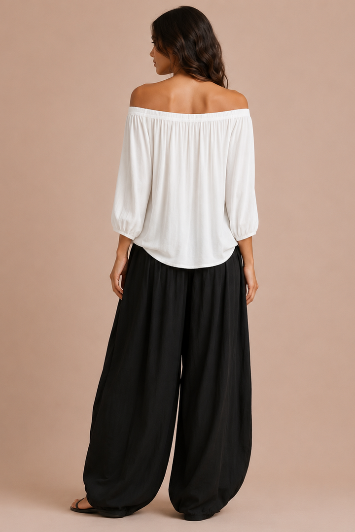Tália | Off-the-Shoulder Blouse and Relaxed Trouser Set