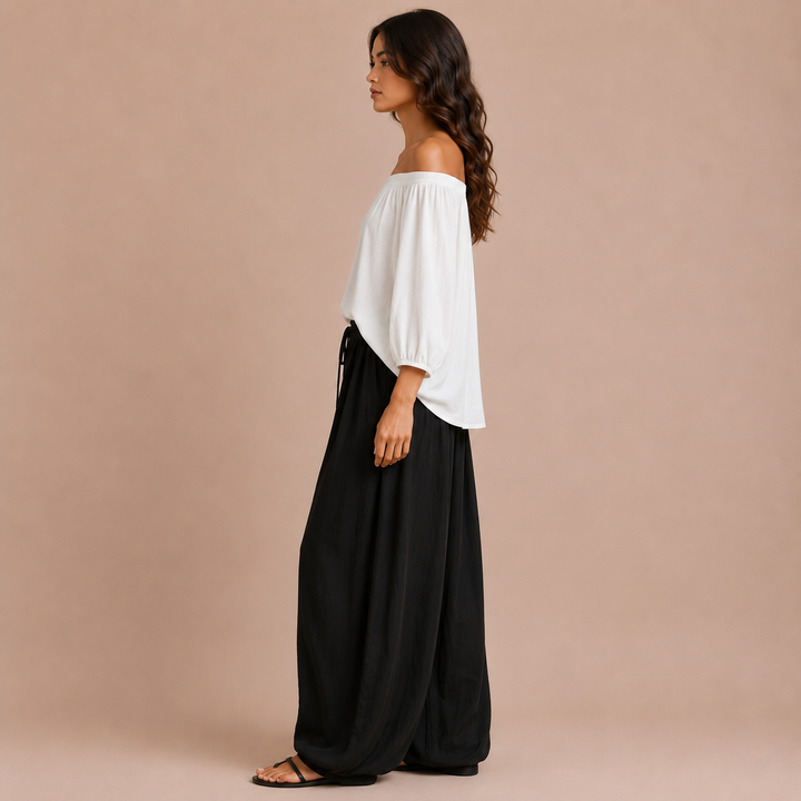 Isabella Off-Shoulder Blouse and Trousers Set