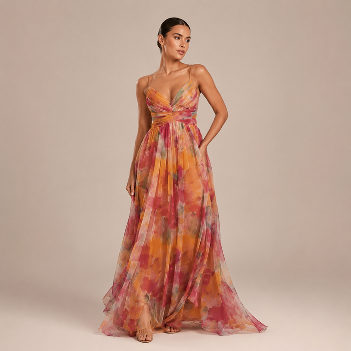 Monica - Tulle Draping with Crossed Neckline and Light Skirt