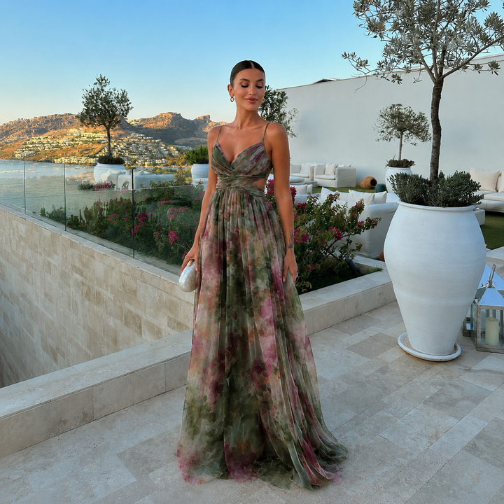 Monica - Romantic Tulle Dress with Crossed Neckline and Flowing Skirt