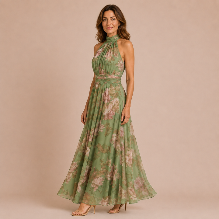 Marta - Midi dress with halter neckline and gathered waistband