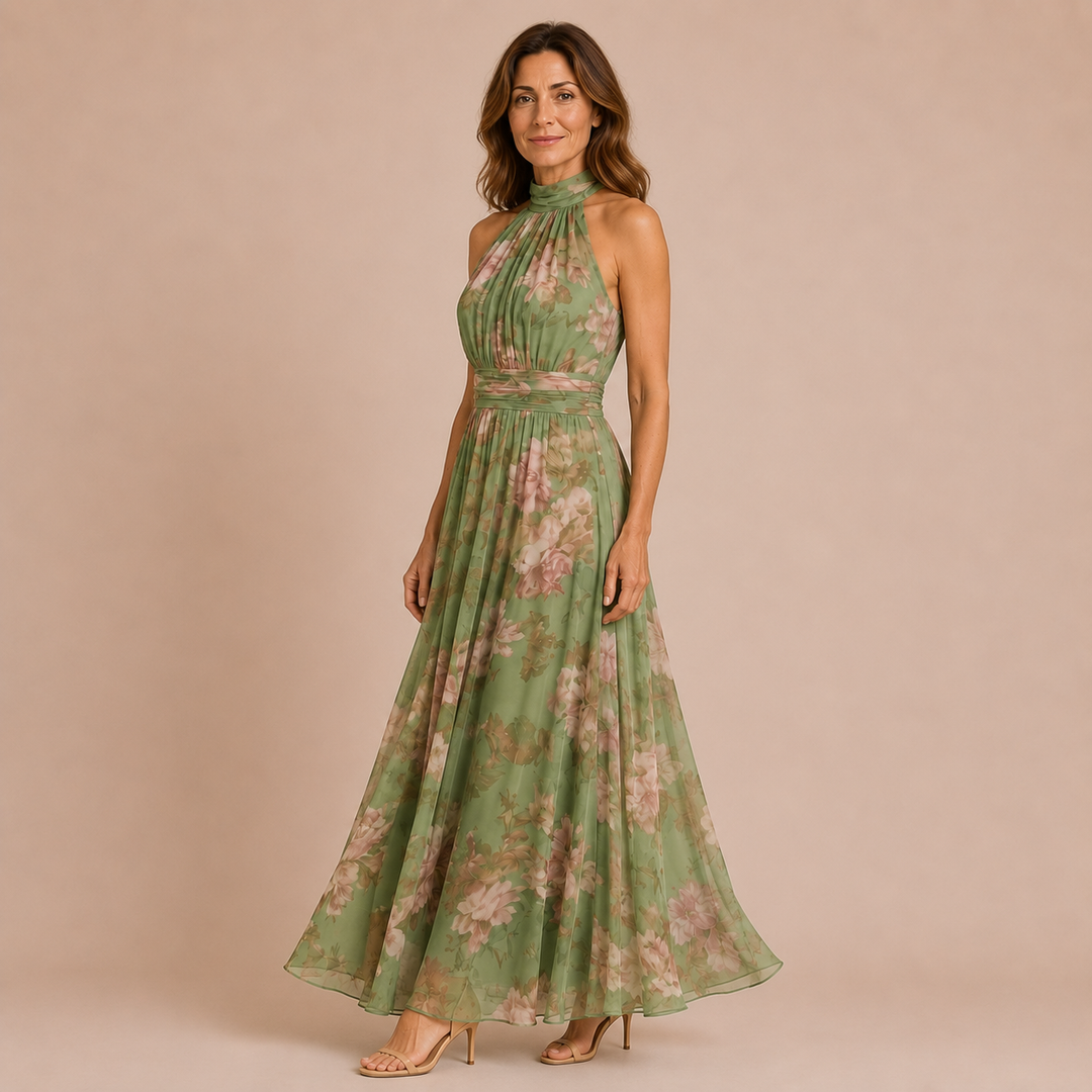 Marta - Midi dress with halter neckline and pleated belt