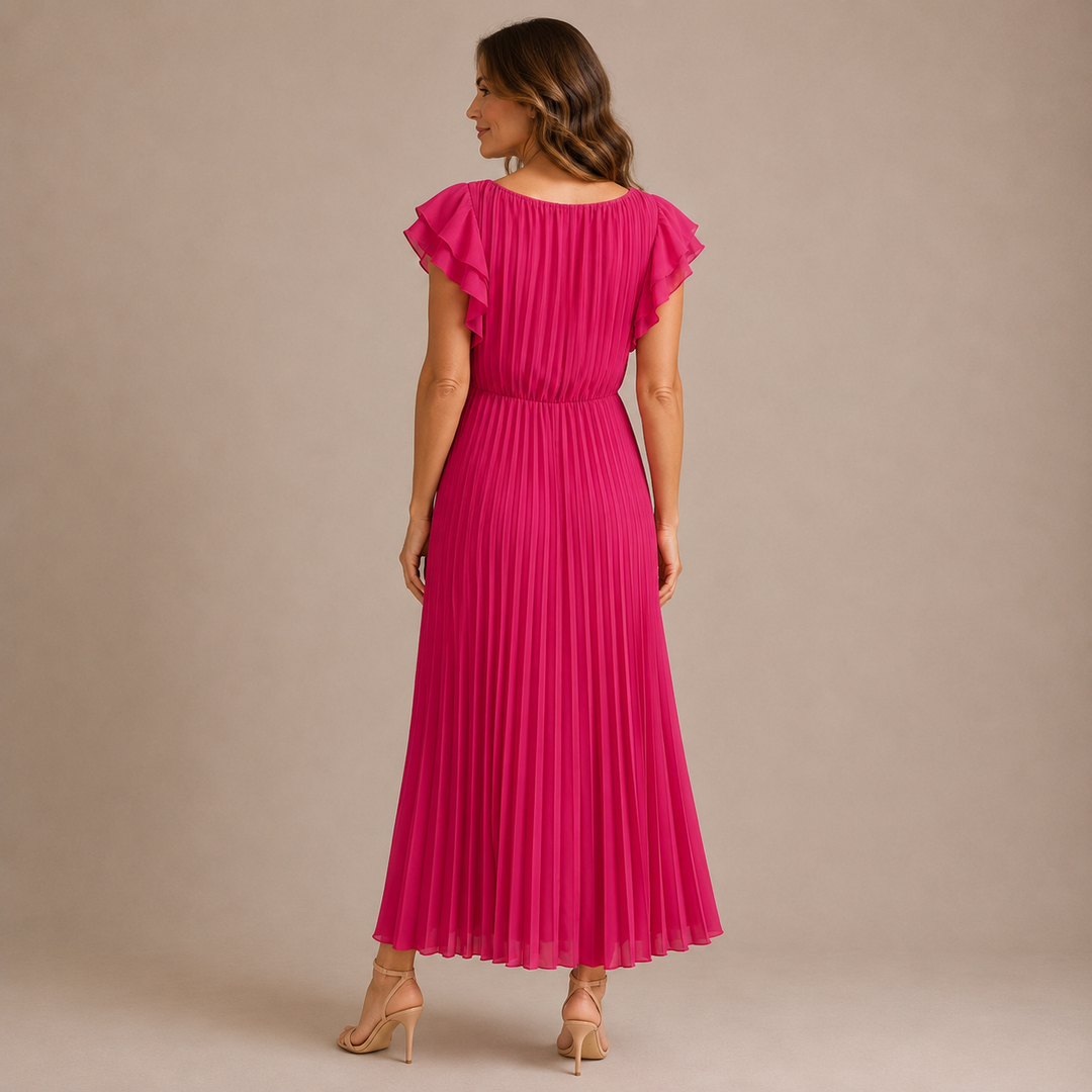 Cristina - Midi dress with pleats and puff sleeves