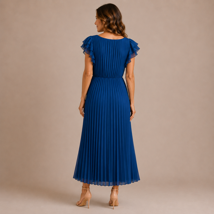 Cristina - Pleated Midi Dress with Puff Sleeves