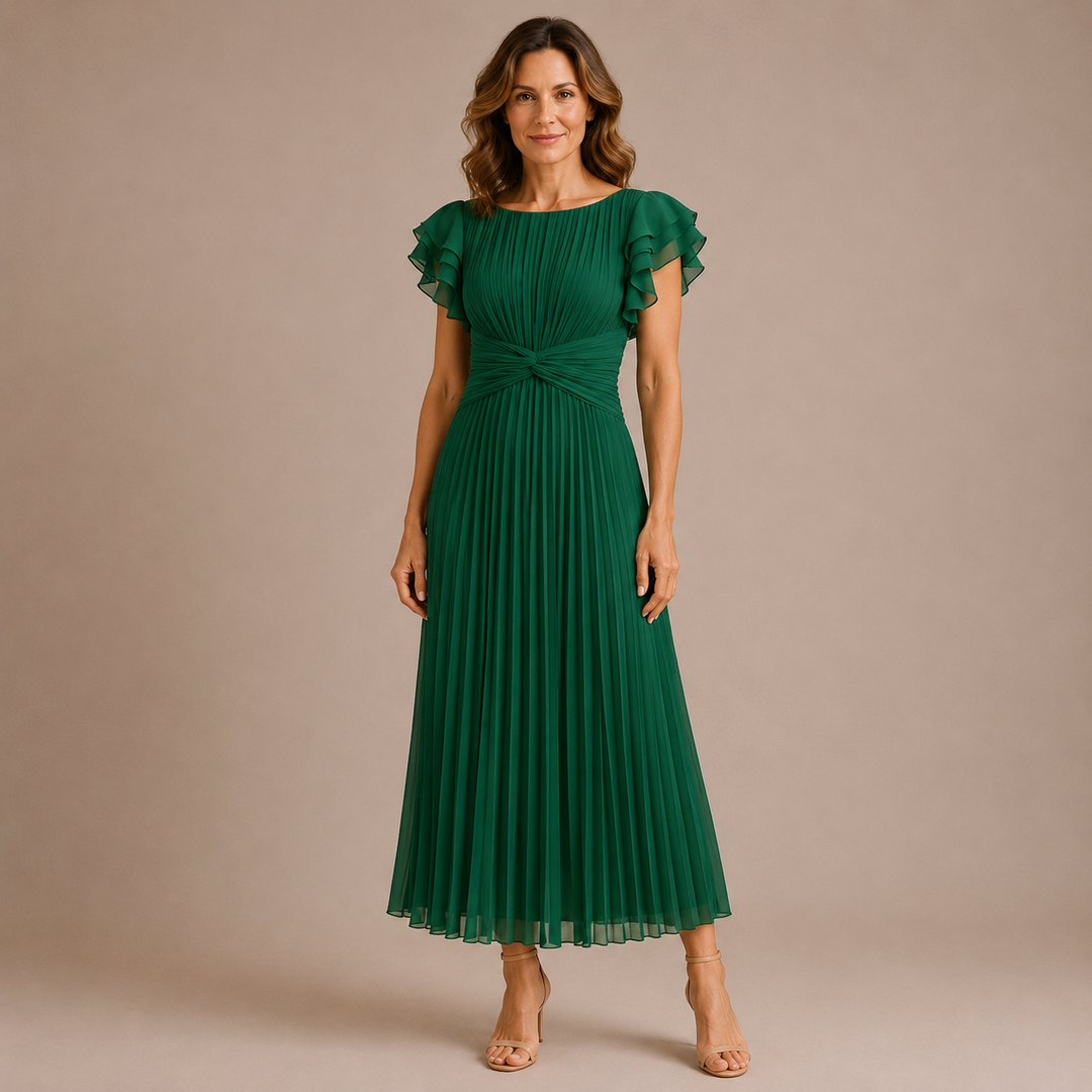 Cristina - Midi Dress with Pleats and Ruffled Sleeves