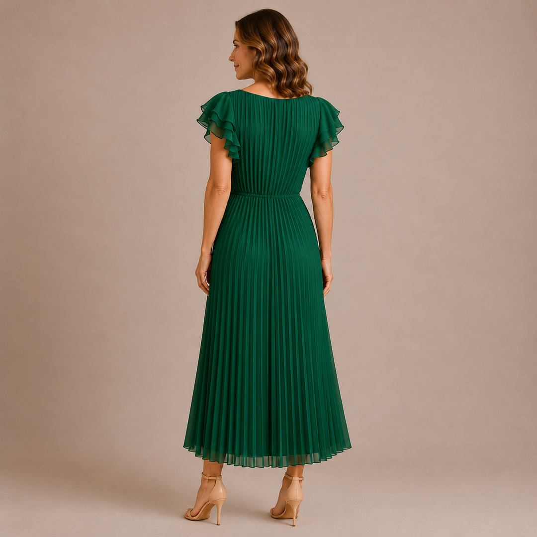 Cristina - Midi Dress with Pleats and Ruffled Sleeves