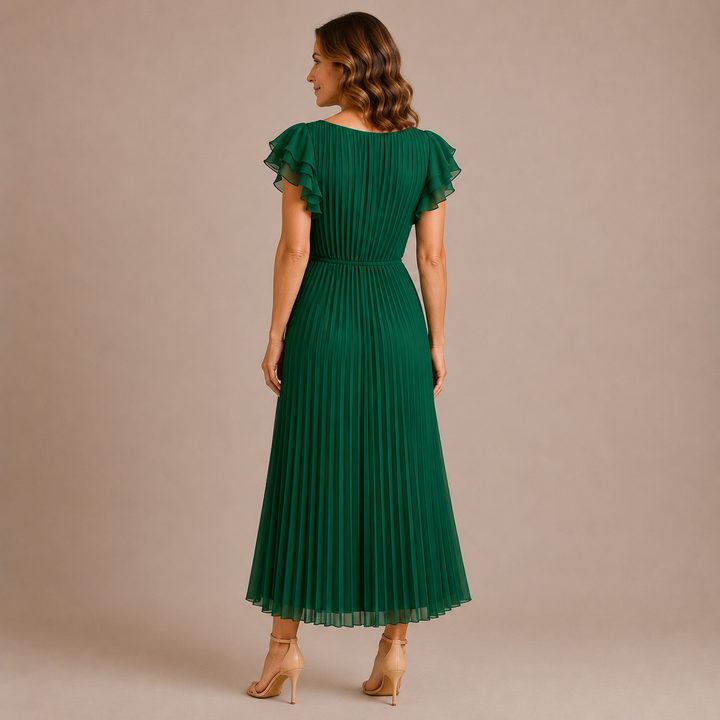 Cristina - Midi Dress with Pleats and Ruffled Sleeves