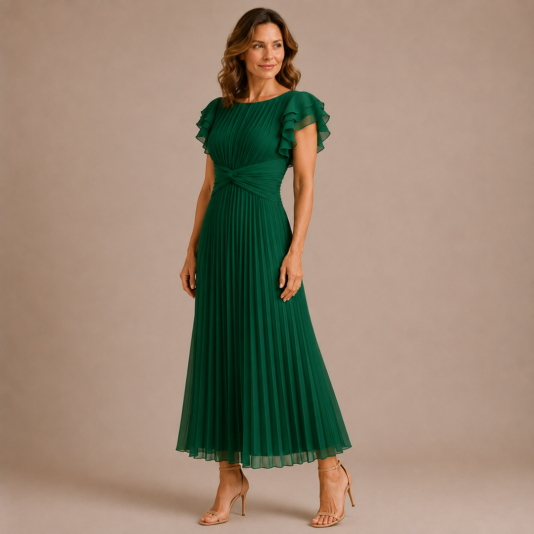 Cristina - Midi Dress with Pleats and Ruffled Sleeves
