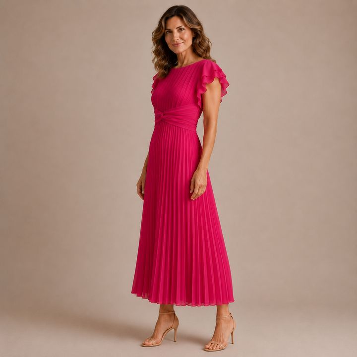 Cristina - Midi dress with pleats and puff sleeves