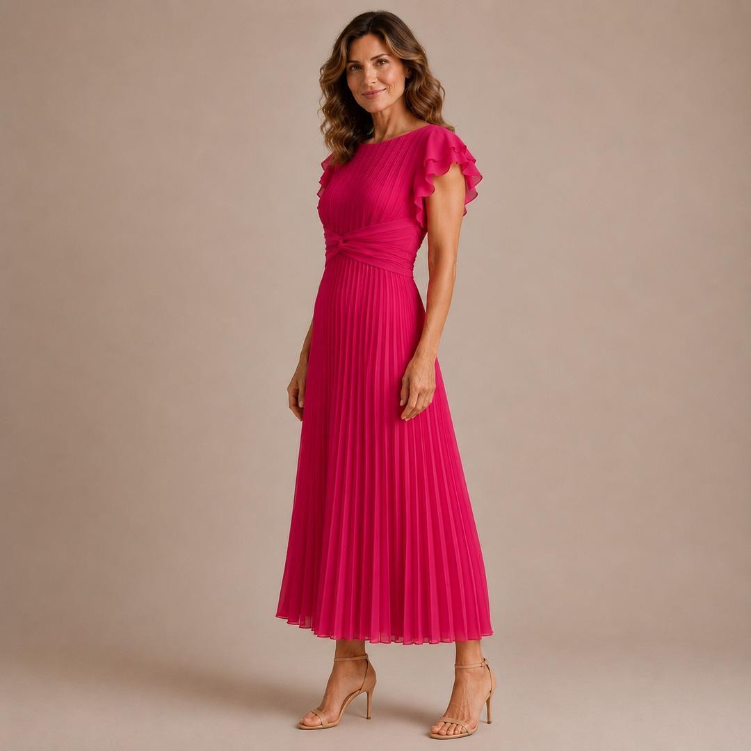 Cristina - Midi dress with pleats and ruffles on the sleeves