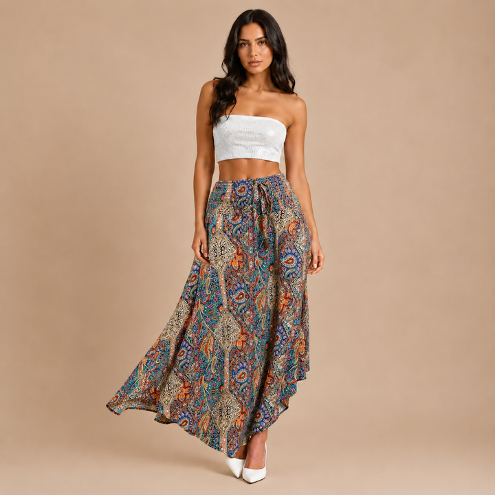 Floral Midi Skirt with High Waist