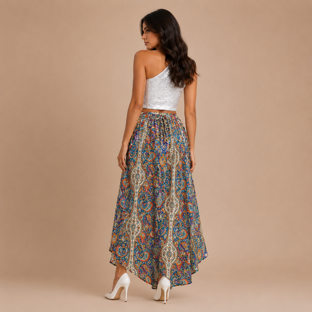 Floral Midi Skirt with High Waist