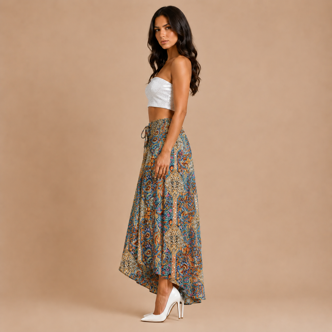 Floral Midi Skirt with High Waist