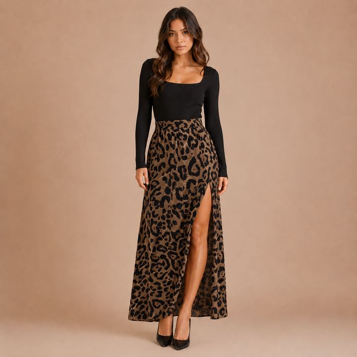 Midi Skirt with Leopard Print