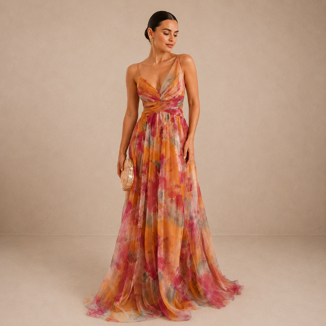 Adelina | Watercolor Chiffon Maxi Dress