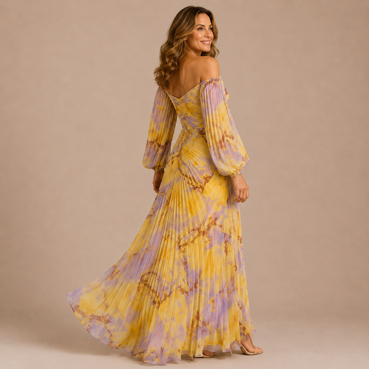 Adriana - Long Sleeve Dress with Pleated Tie-Dye Design