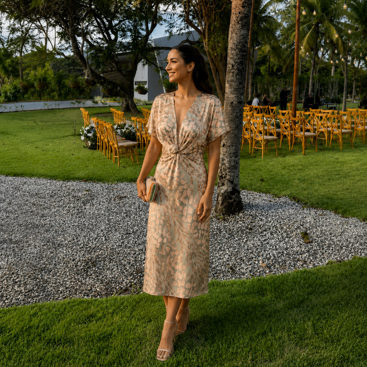 Laura - Midi Dress with Stitching and Front Bow