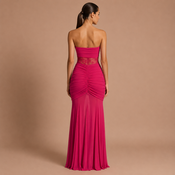 Eugenia - Long Dress with Lace Detail at the Waist