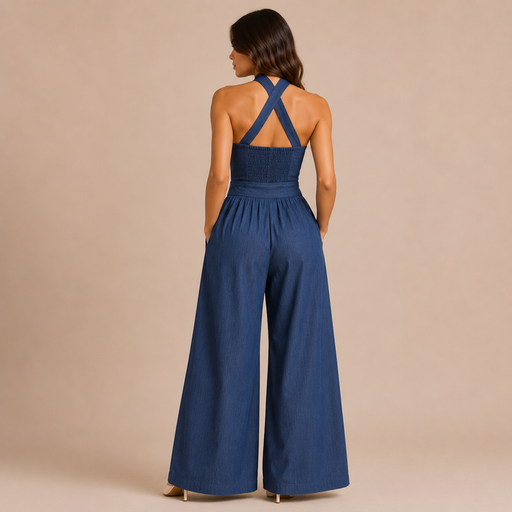 Veronica - Plain Jumpsuit with Wide Trousers and Practical Pockets