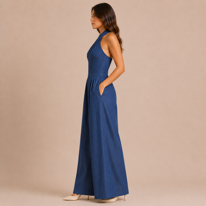 Veronica - Plain Jumpsuit with Wide Trousers and Practical Pockets