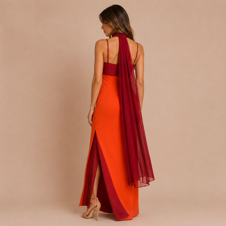 Carlota - Maxi Two-Tone Dress with a Fitted Silhouette