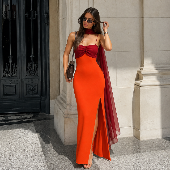 Carlota - Maxi Two-Tone Dress with a Fitted Silhouette