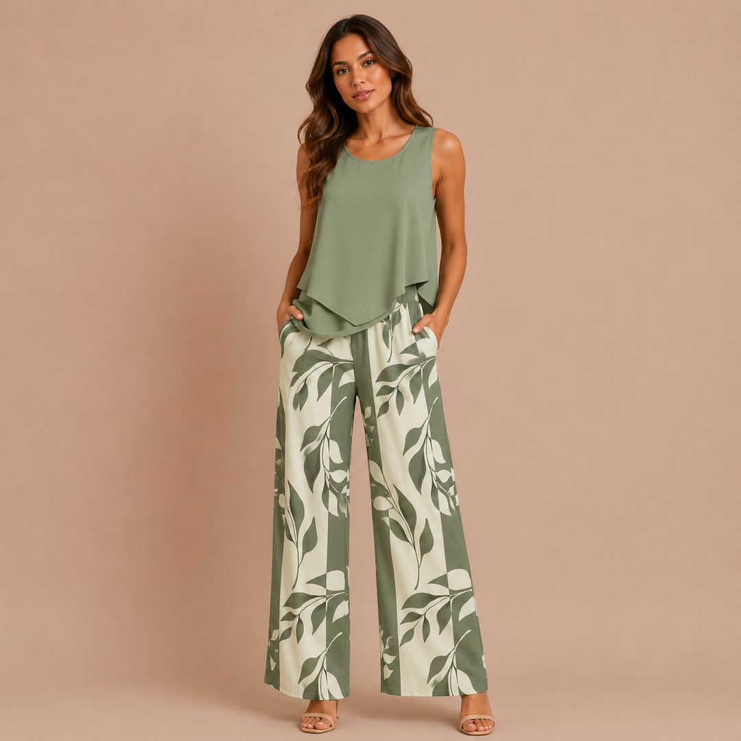 Cristina - Asymmetric Top and Palazzo Trouser Set