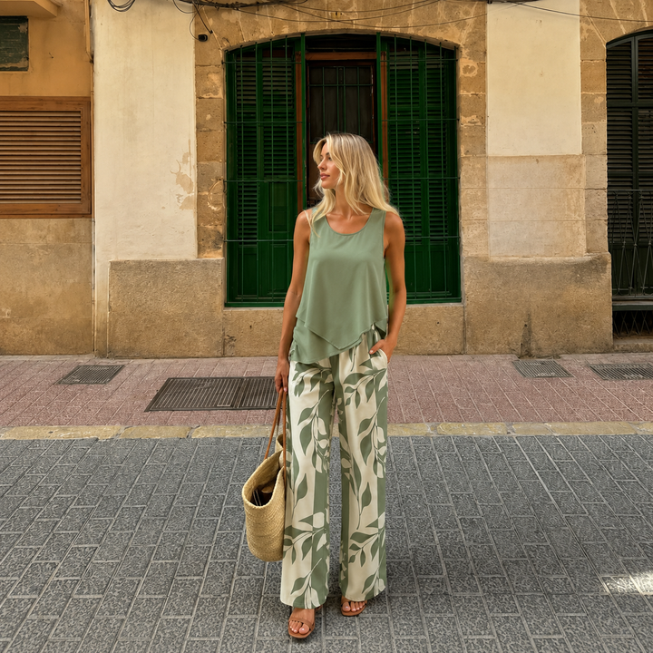 Cristina - Asymmetric Top and Palazzo Trouser Set