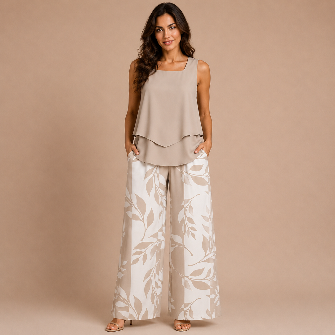Cristina - Asymmetrical top with palazzo trousers