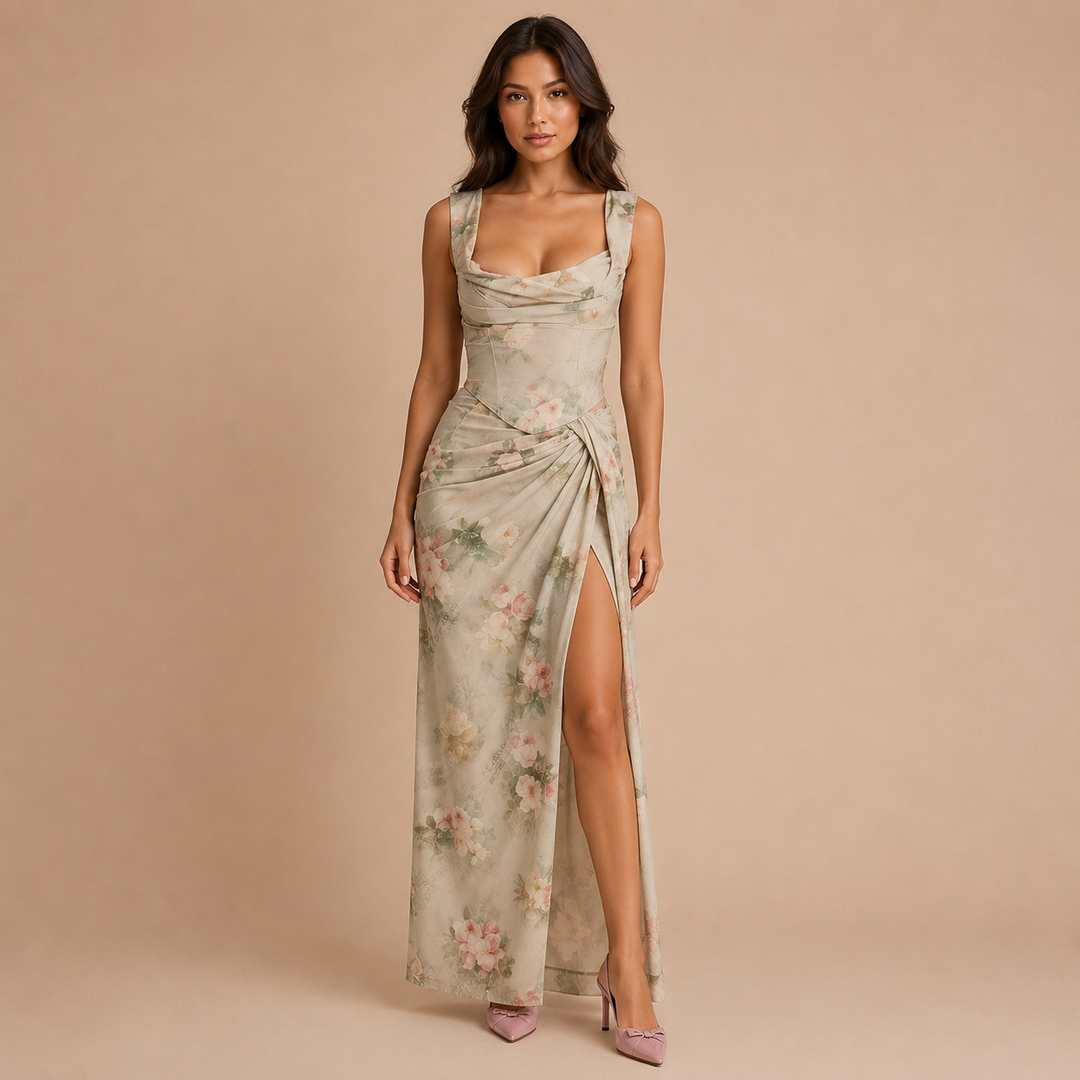 Aurora - Set with square neckline top and satin skirt