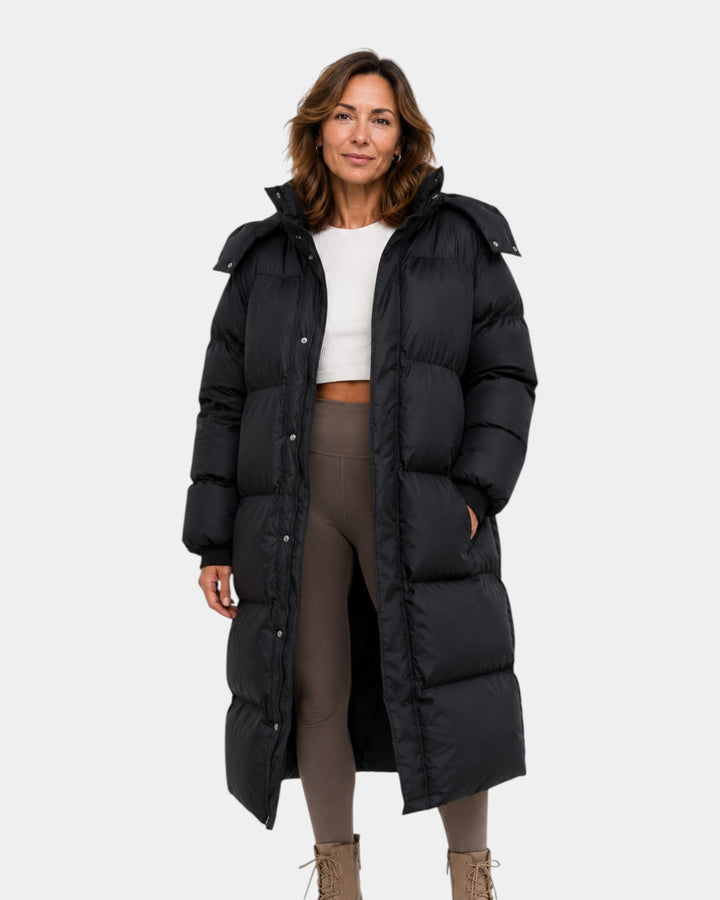 Extra Long Oversized Quilted Coat with Elevated Collar